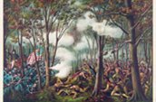 La bataille de la Thames, là où Tecumseh fut tué. Gravure de Ralph Rawdon, vers 1813. / Collection militaire Anne S. K. Brown, Brown University Library, Providence, RI.